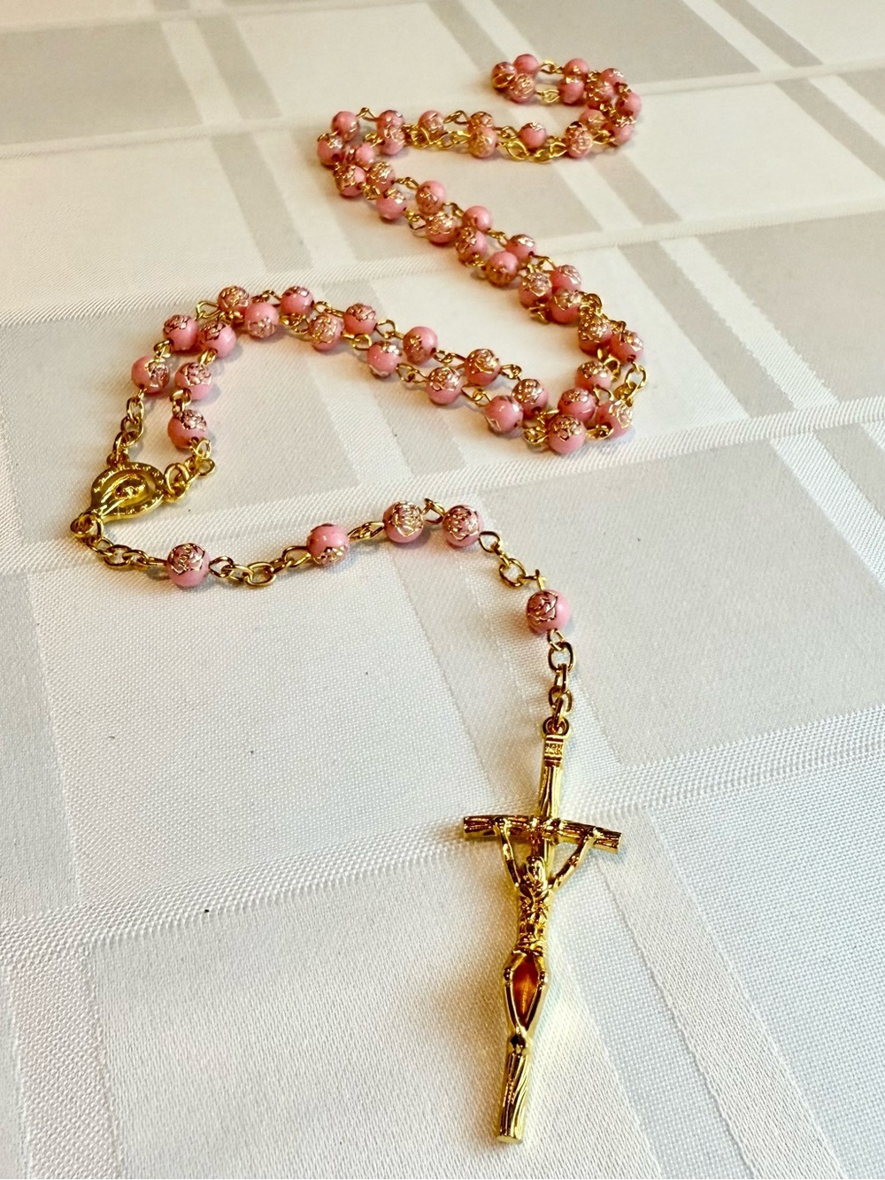 Handmade Pink Acrylic Crystal Catholic Prayer Rosary